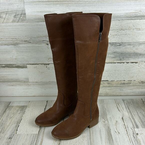 MIA Women’s 5M Brown Faux Leather Over the Knee Boots Boho Winter Zip Heel - Picture 1 of 9